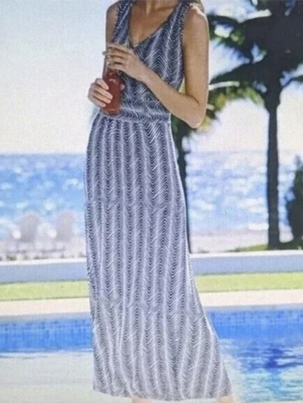 Talbots Womens Maxi Dress Chevron Stripe Quiet Luxury Travel Cruise Plus Size 2X